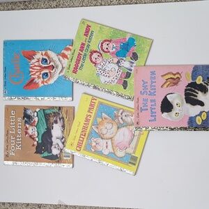 Bundle of 5 Cat/Kitten Themed Vintage Little Golden Books